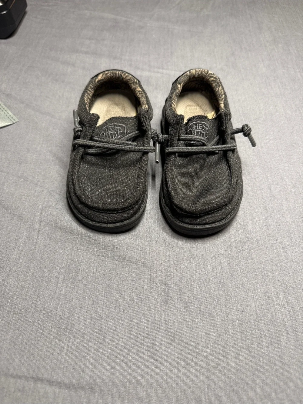 Hey Dude Kids Black Slip-On Moccasins with Elastic Lacing